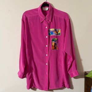 Bright Vibrant Pink Vintage Button-Up Shirt